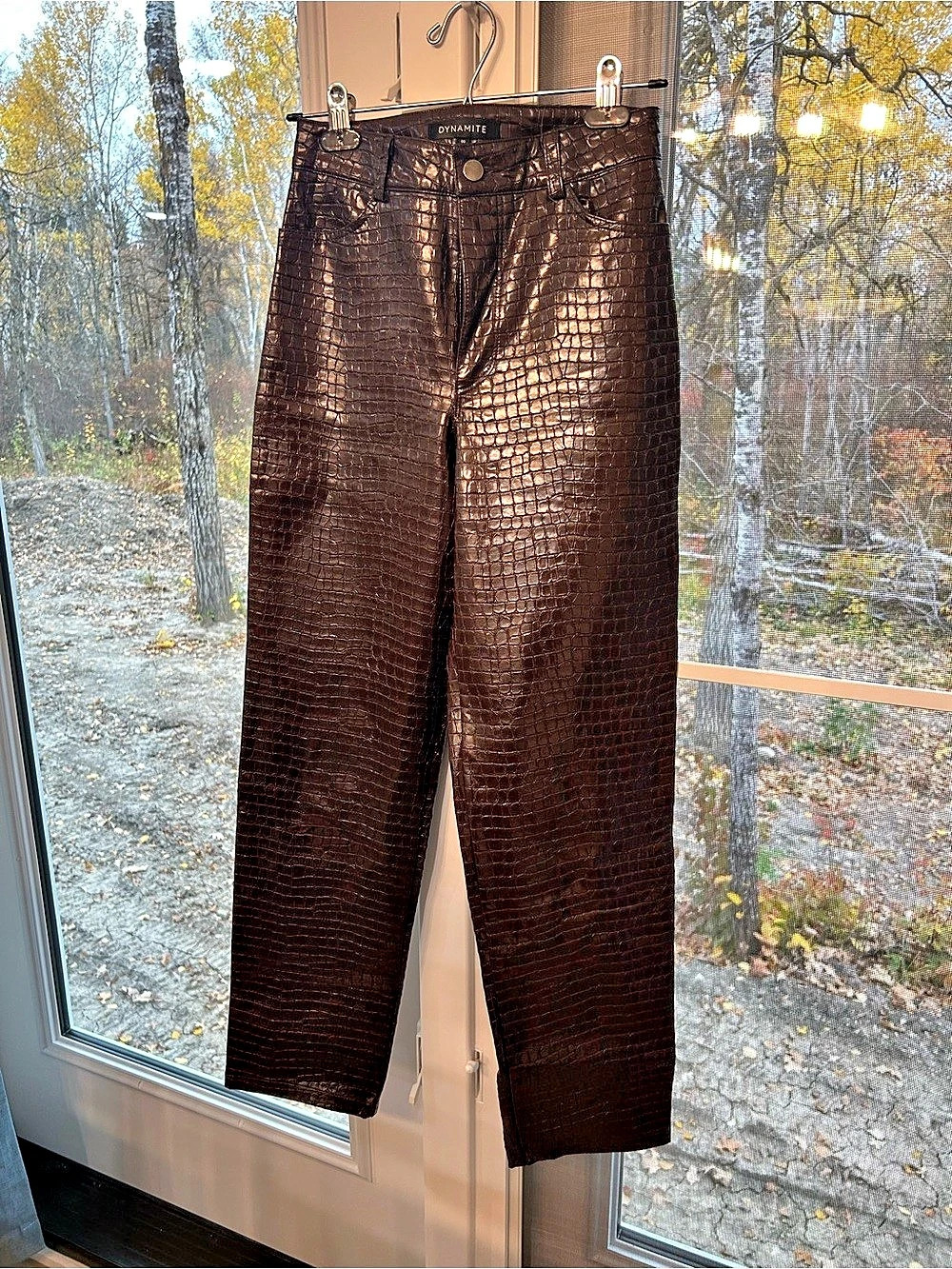 Dynamite Brown Faux Croc Leather High Waisted Straight Leg Pants Size 00